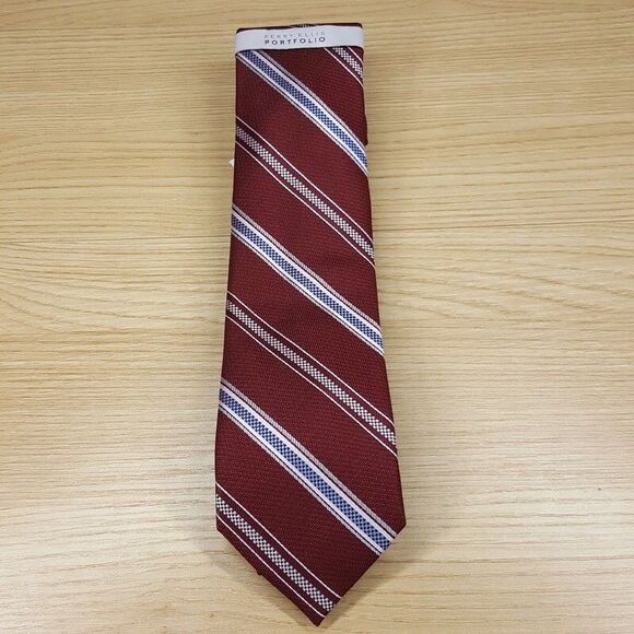 PERRY ELLIS Mens Neck Tie Maroon Diagonal Stripe - Picture 1 of 4